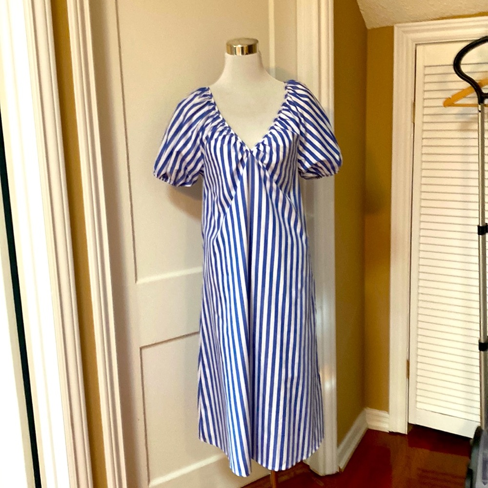 Blue and white striped dress